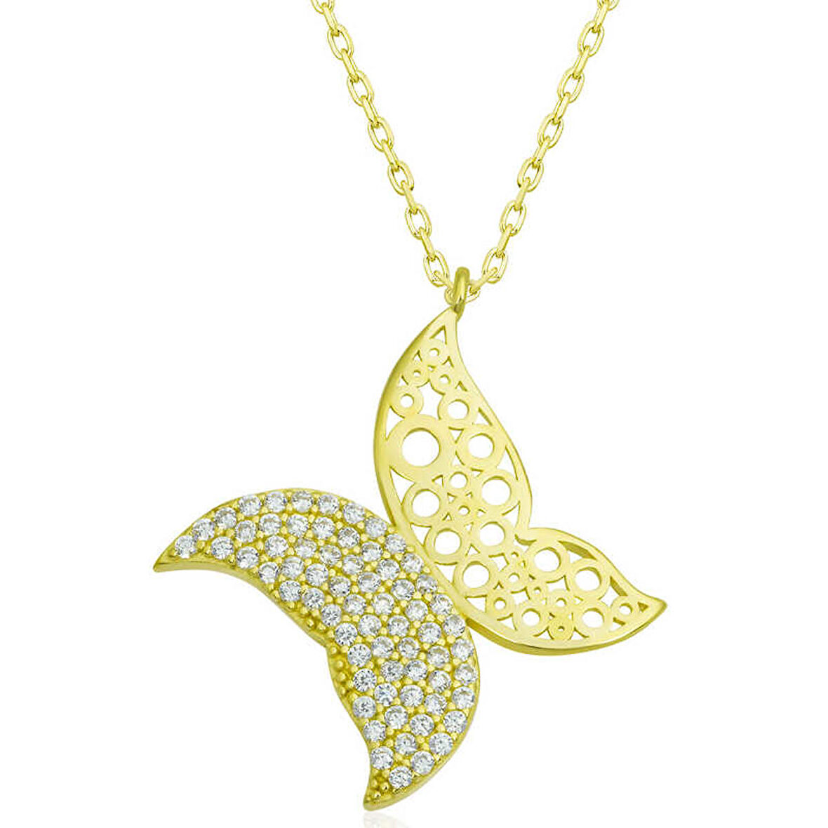 Lucky Life 925 Ayar Gumuss  Gold Kelebek Kadın Kolye