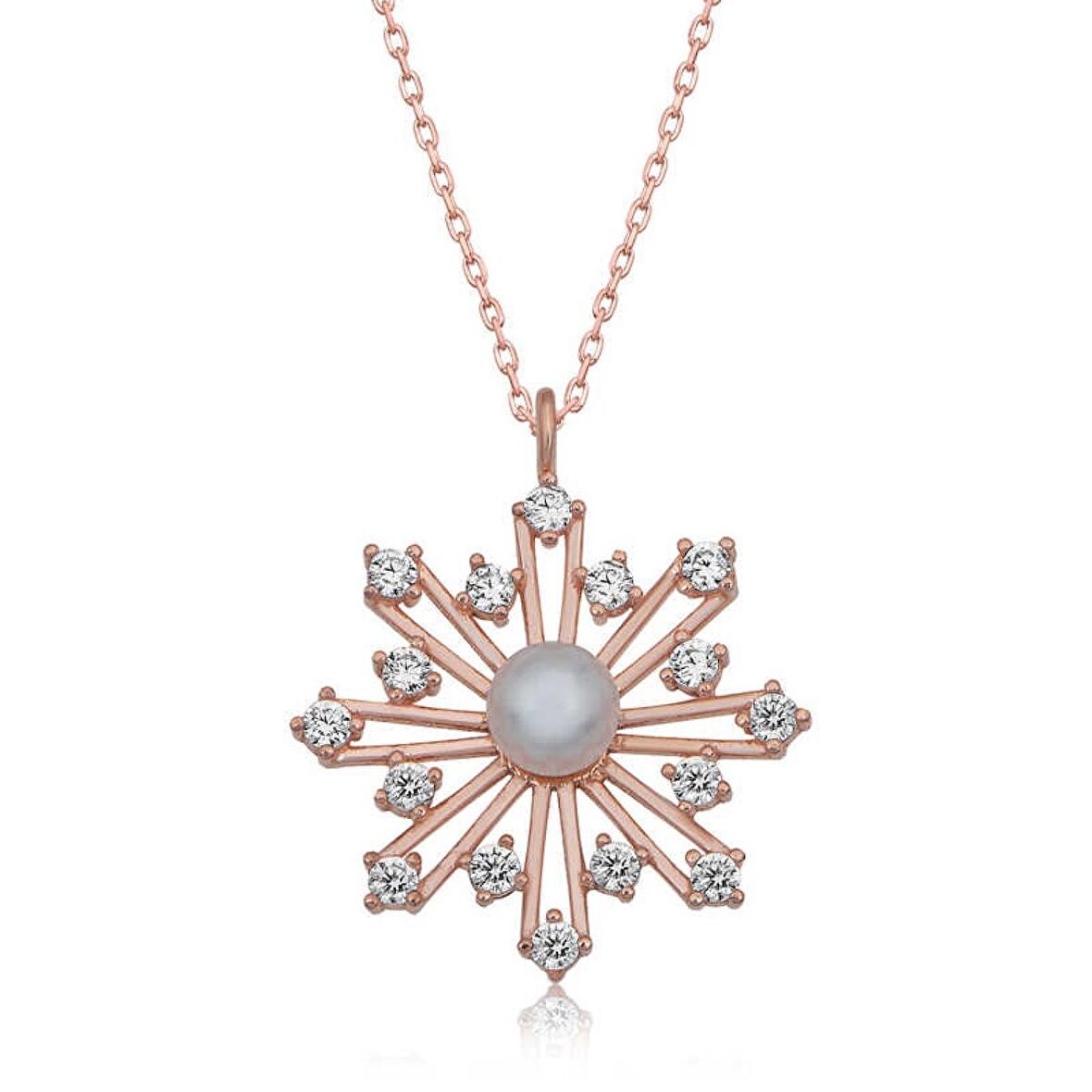 Lucky Life 925 Ayar Gumuss  Rose İncili Kar Tanesi Kadın Kolye