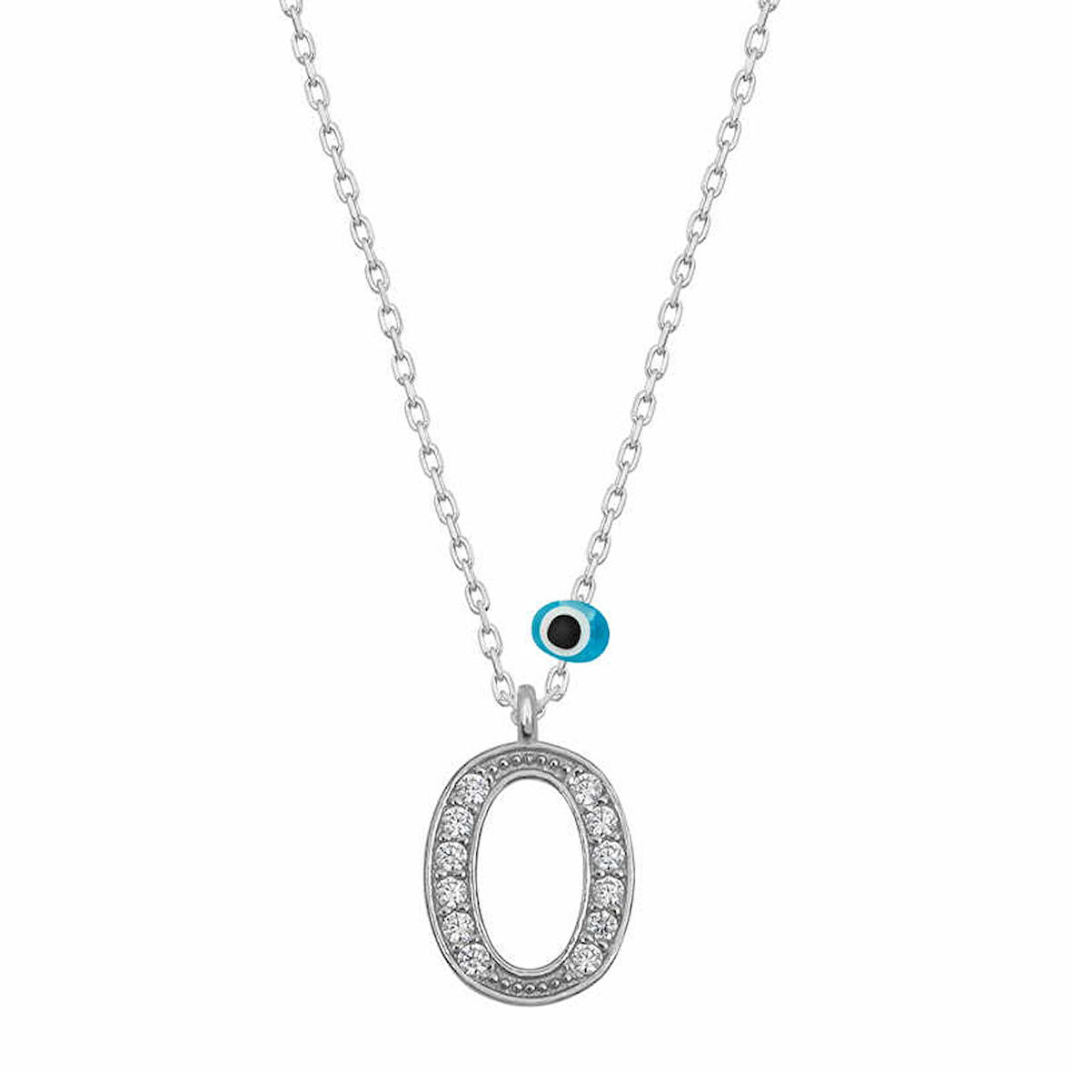 Lucky Life 925 Ayar Gumuss  Nazar Rodyum O Harfi Kadın Kolye