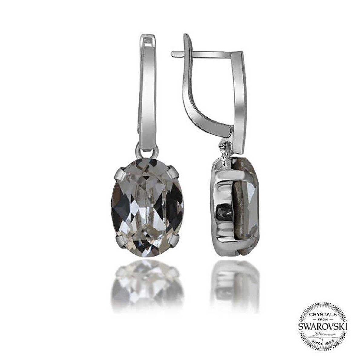 Swarovski Crystal Taşlı Lucky Life 925 Ayar Gumuss  Beyaz Oval Sallantılı Kadın Küpe