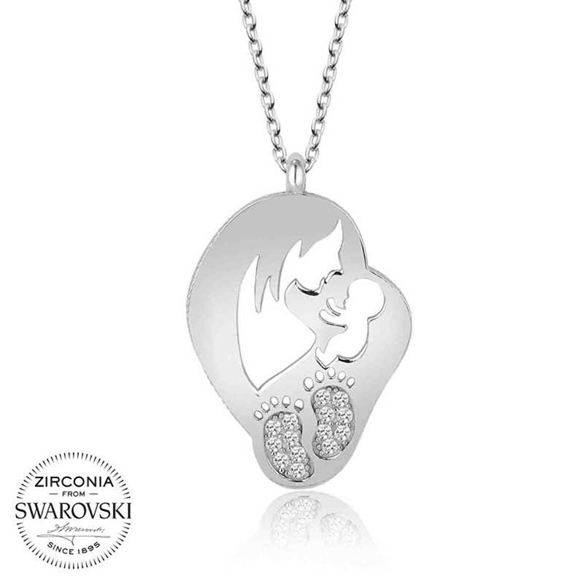 Swarovski Taşlı Lucky Life 925 Ayar Gumuss  Anne Bebek Kadın Kolye