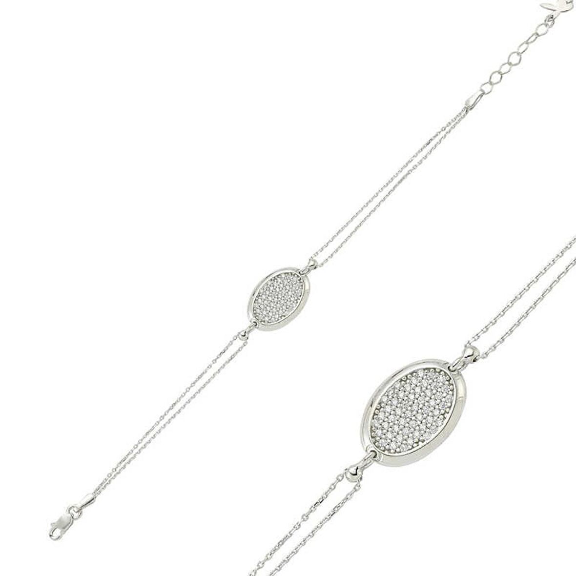 Lucky Life 925 Ayar Gumuss  Oval Beyaz Taşlı Kadın Bileklik