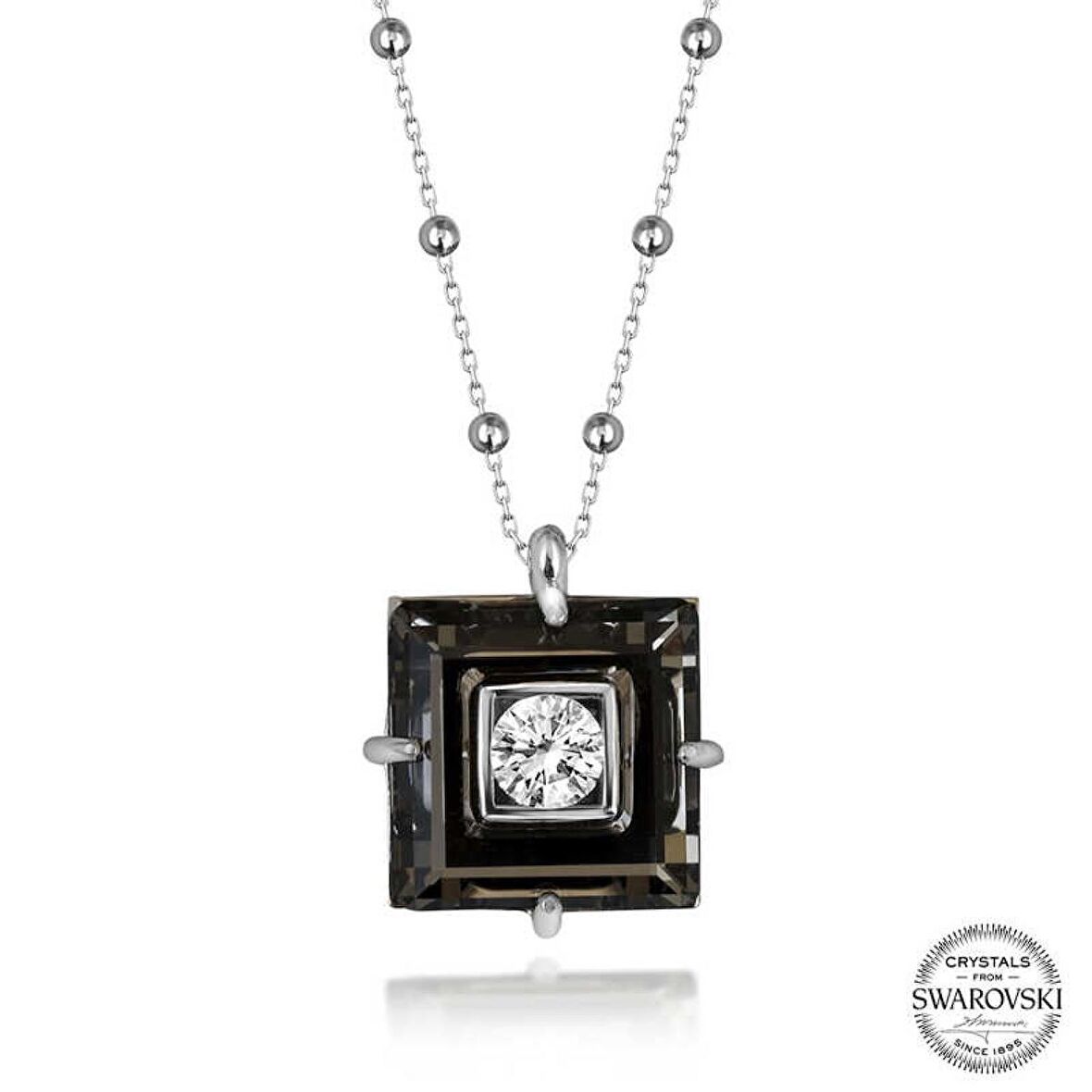 Swarovski Crystal Taşlı Top Zincir Siyah Elmas Lucky Life 925 Ayar Gumuss  Kadın Kolye