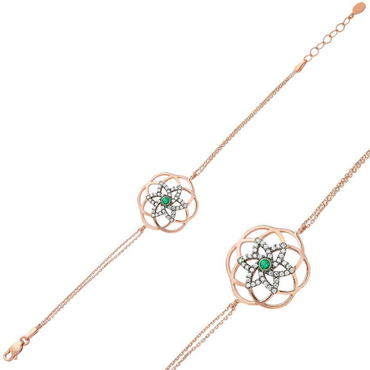 Lucky Life 925 Ayar Gumuss  Rose Yaşam Çiçeği Bayan Bileklik