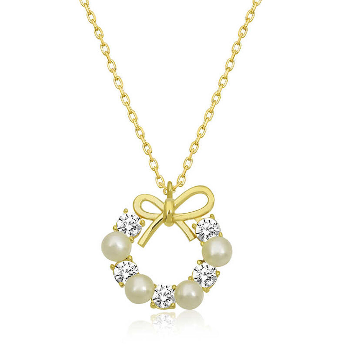 Lucky Life 925 Ayar Gumuss  Gold İnci Kurdele Kadın Kolye