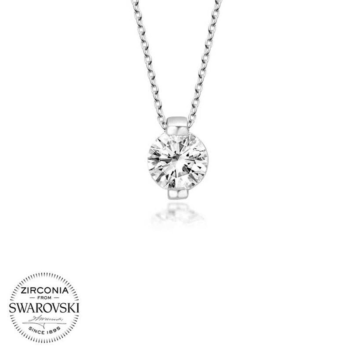Swarovski Taşlı Lucky Life 925 Ayar Gumuss  Tektaş Bayan Kolye