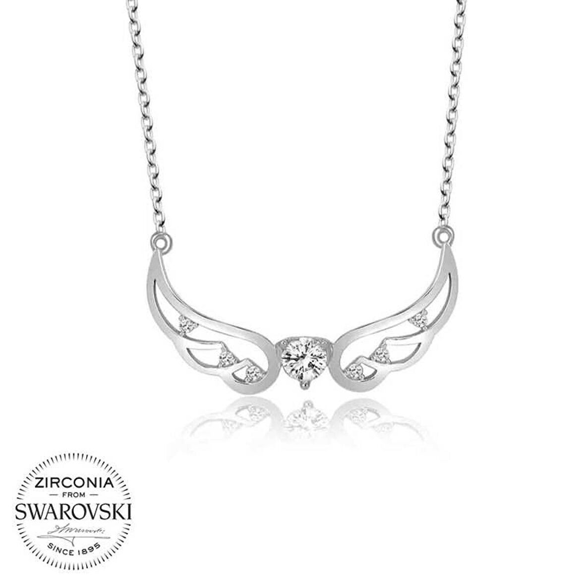 Swarovski Taşlı Lucky Life 925 Ayar Gumuss  Kanat Kadın Kolye