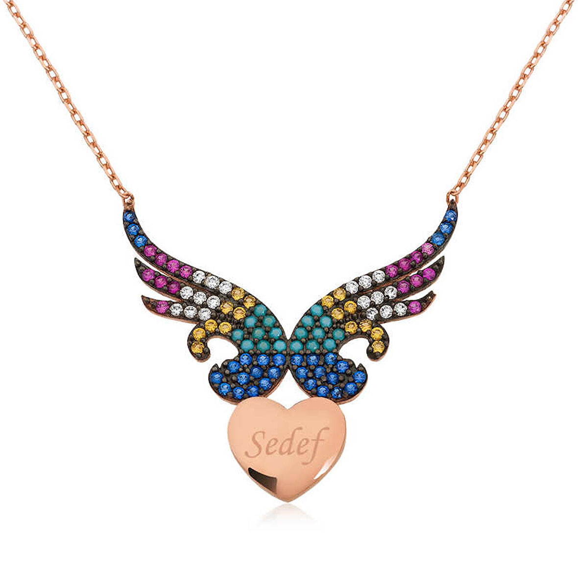 Lucky Life 925 Ayar Gumuss  Kişiye Özel İsimli Kanatlı Kalp Kadın Kolye