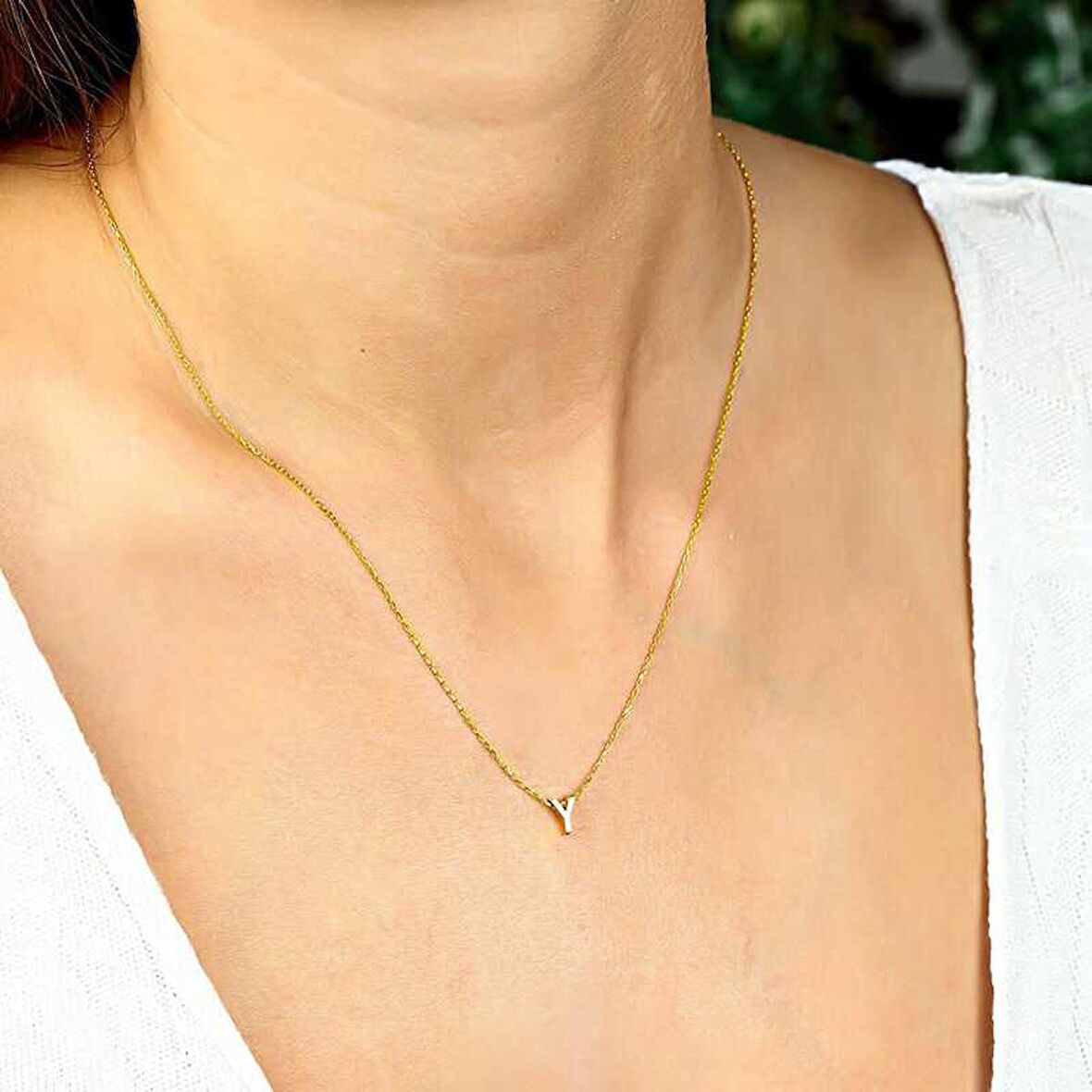 Lucky Life 925 Ayar Gumuss  Gold 3 Boyutlu Y Harf Bayan Kolye