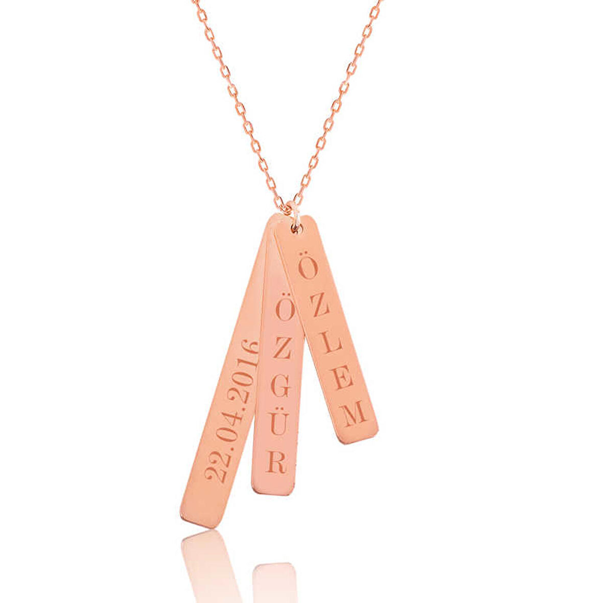 Lucky Life 925 Ayar Gumuss  Rose İsimlik Çubuk Plaka Kolye