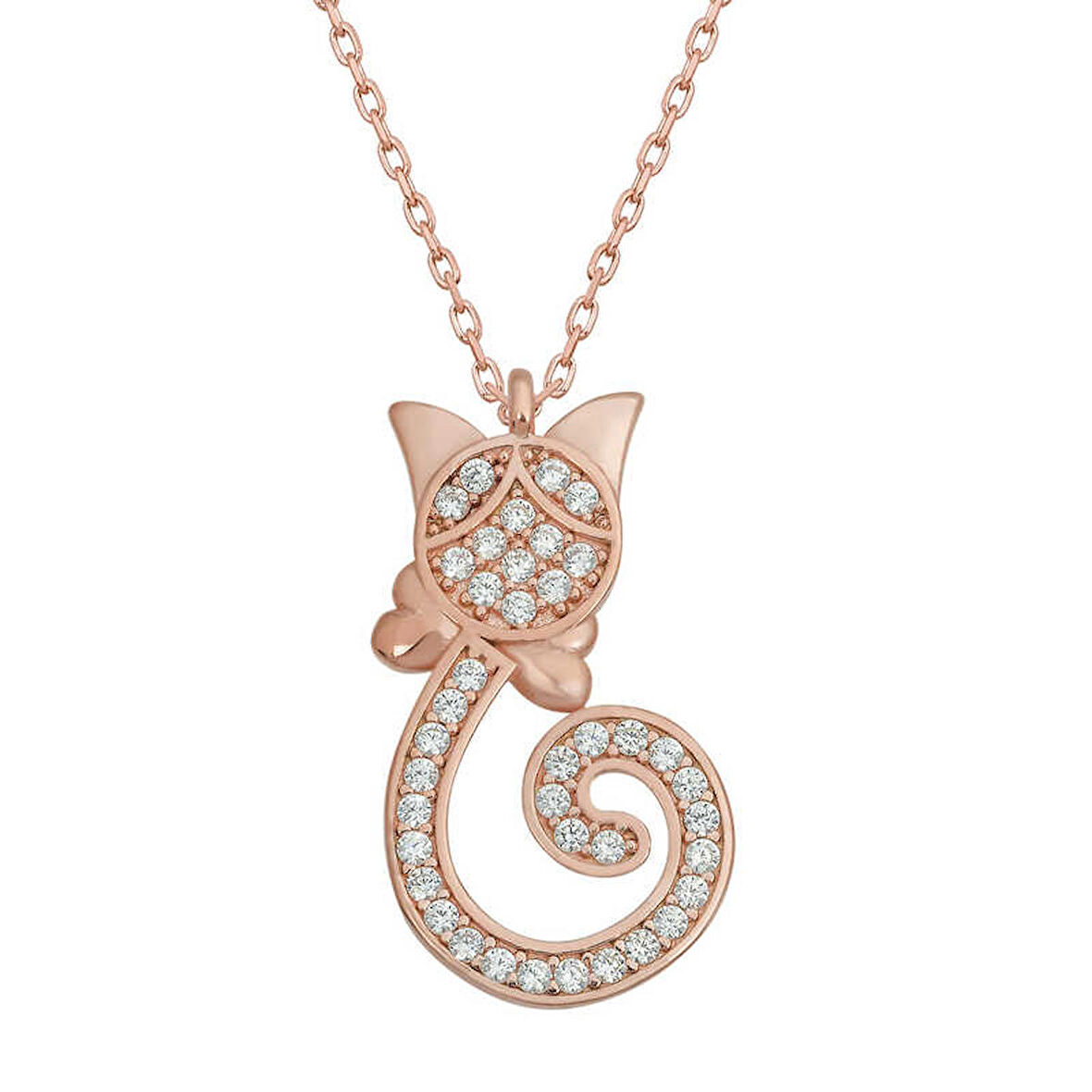 Lucky Life 925 Ayar Gumuss  Rose Kedi Kadın Kolye