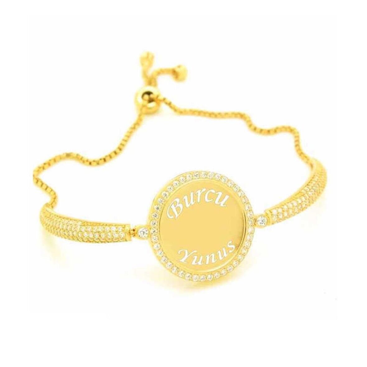 Lucky Life 925 Ayar Gumuss  Gold İsimli Kişiye Özel Taşlı Bayan Bileklik