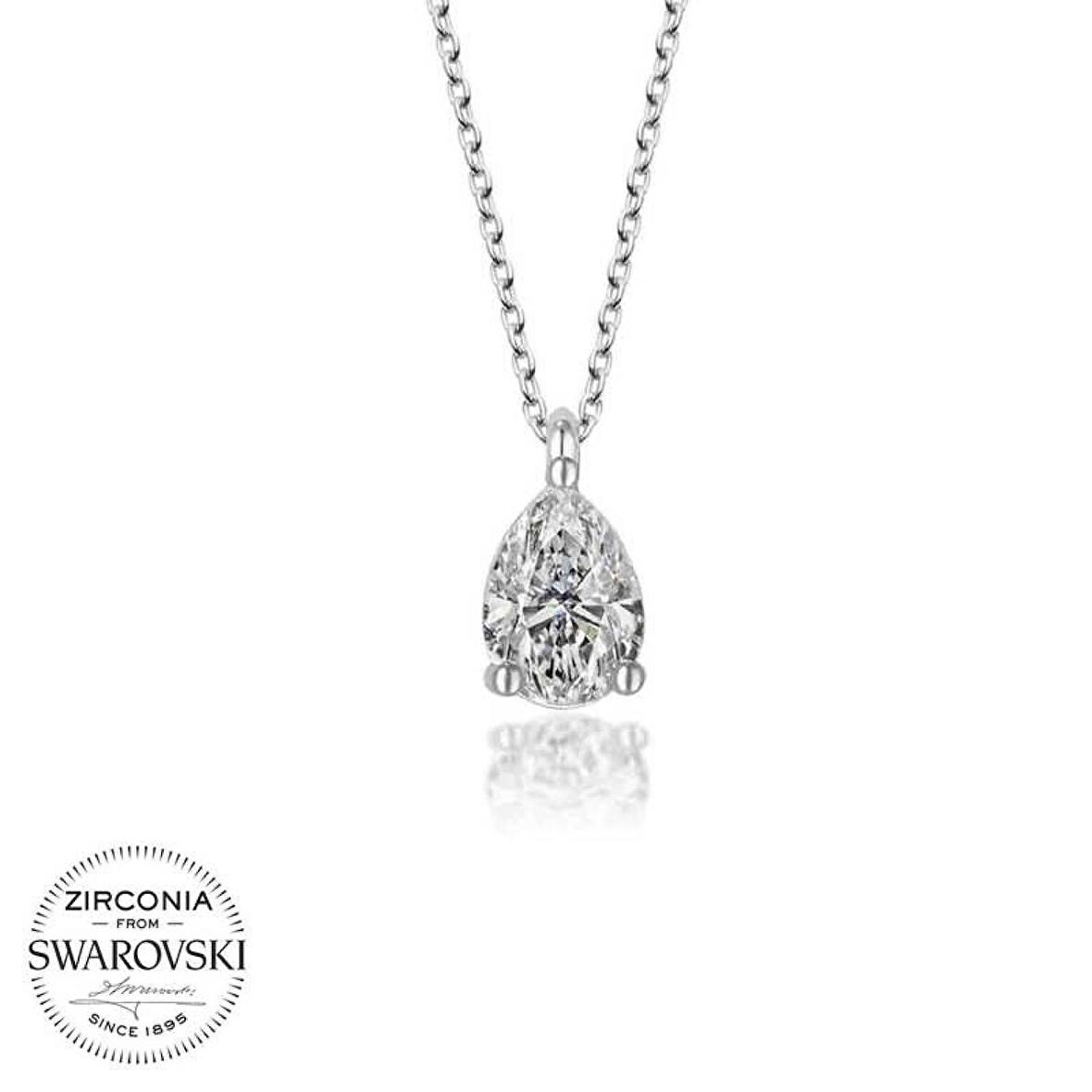 Swarovski Taşlı Lucky Life 925 Ayar Gumuss  Damla Tektaş Bayan Kolye