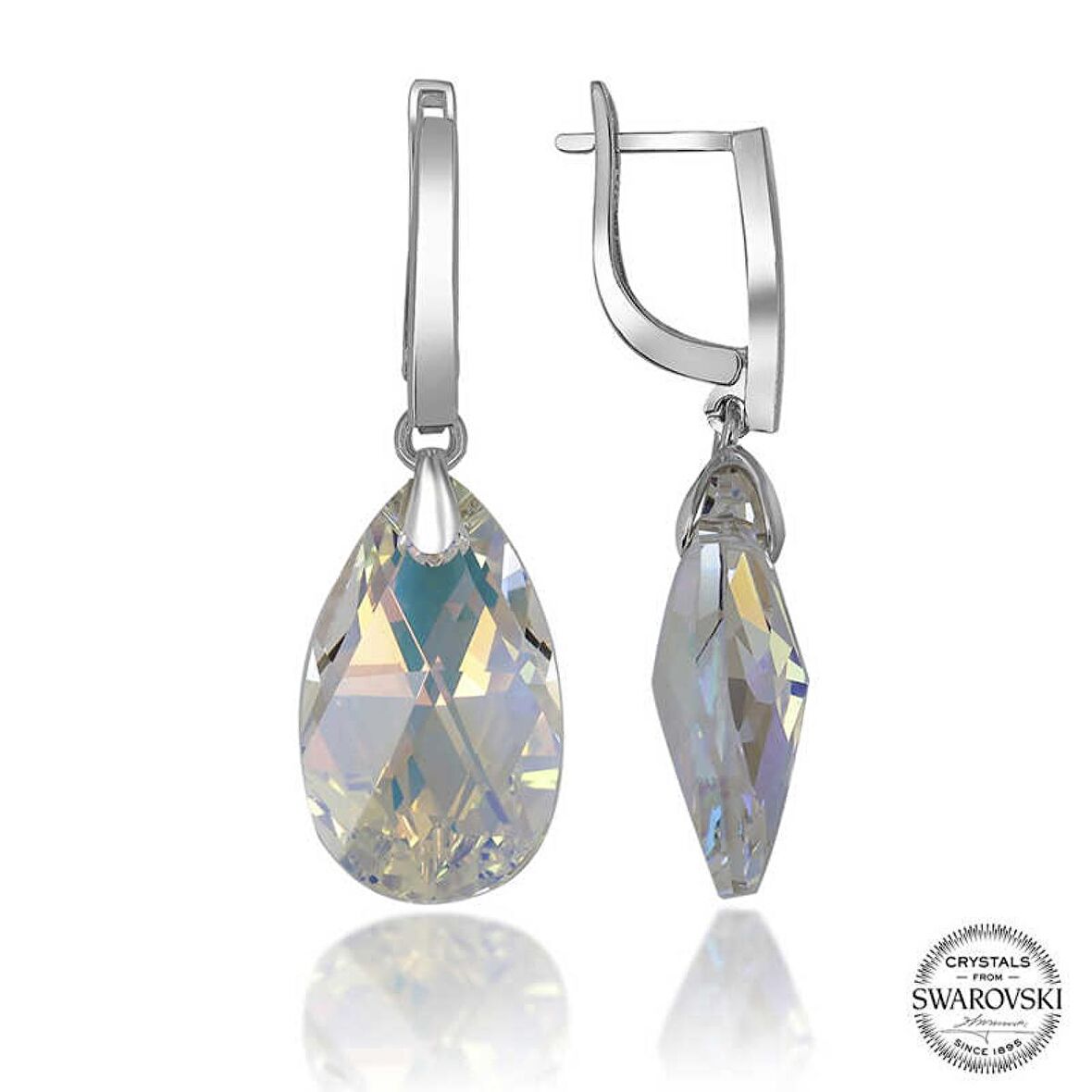 Swarovski Crystal Taşlı Lucky Life 925 Ayar Gumuss  Damla Sallantılı Kadın Küpe