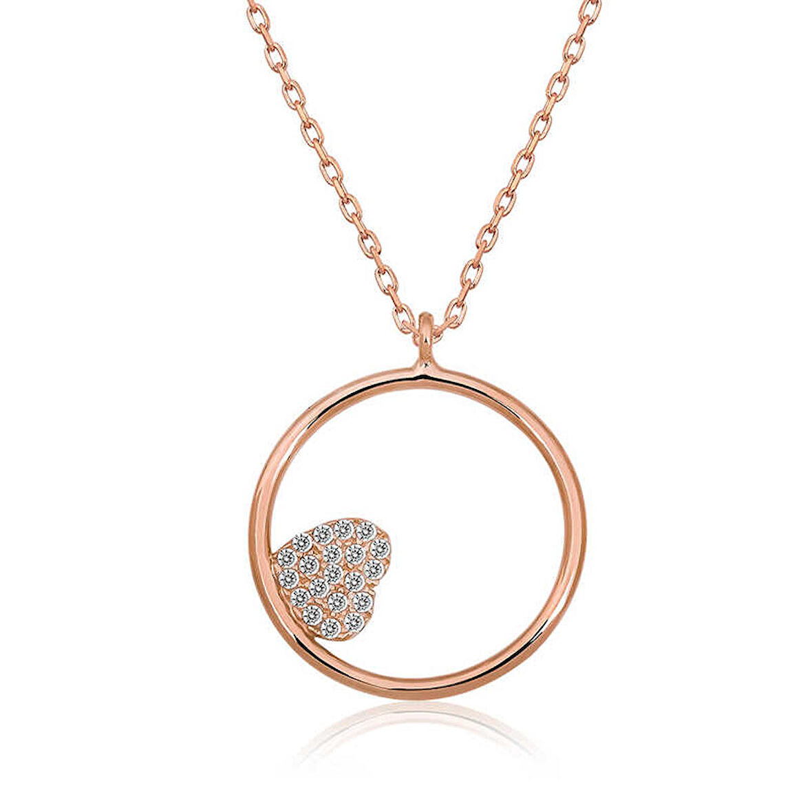 Lucky Life 925 Ayar Gumuss  Rose Kalp Detaylı Halka Kolye