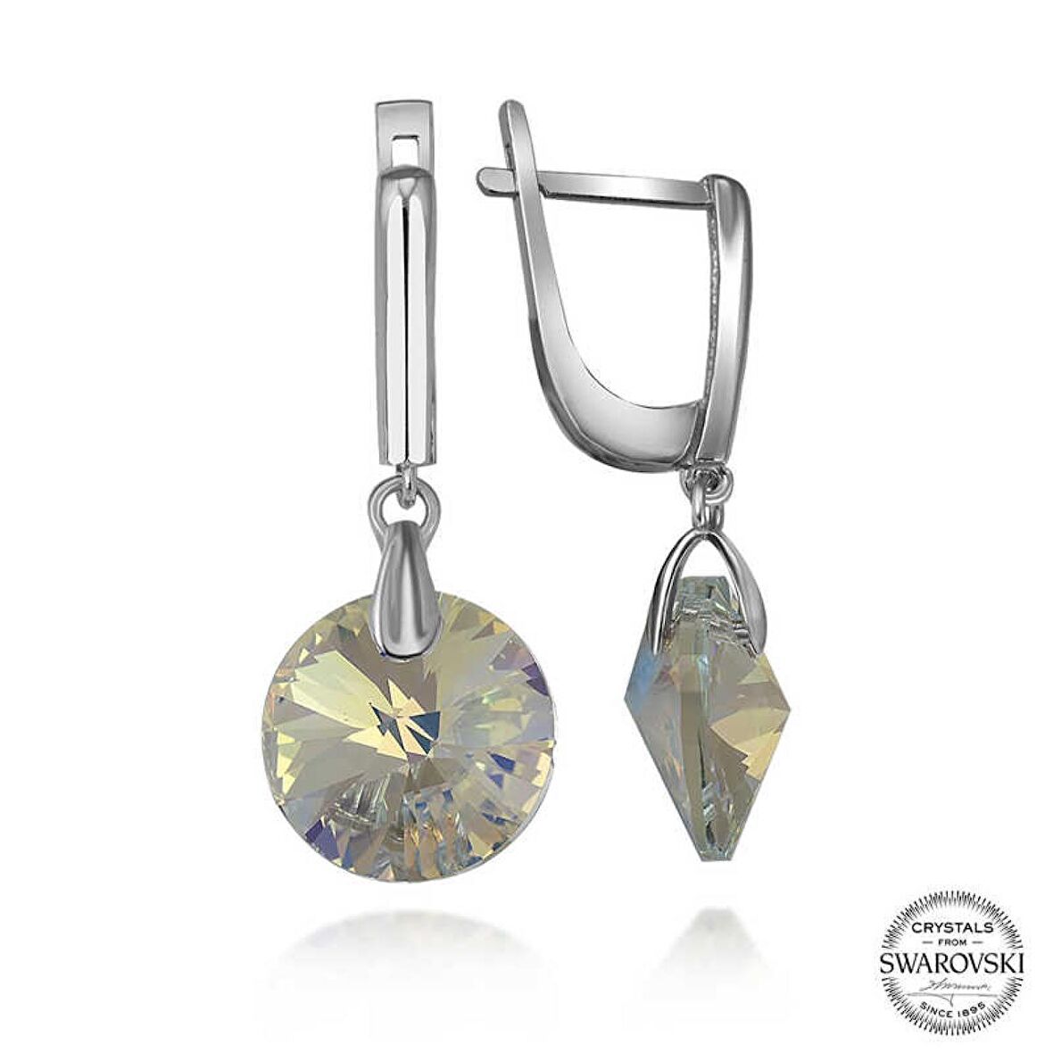 Swarovski Crystal Taşlı Lucky Life 925 Ayar Gumuss  Beyaz Sallantılı Kadın Küpe