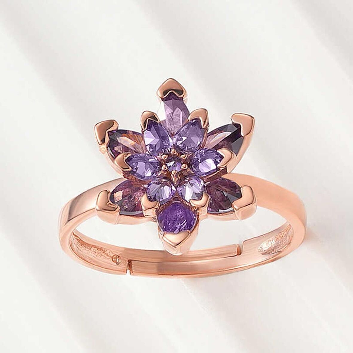 Lucky Life 925 Ayar Gumuss  Rose Mor Lotus Çiçeği Yüzük