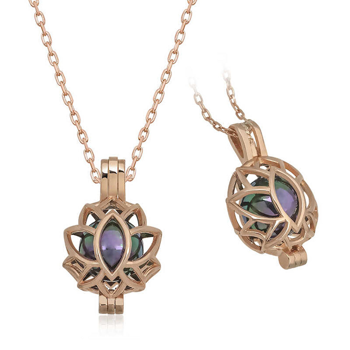Lucky Life 925 Ayar Gumuss  Rose Kafesli Lotus Bayan Kolye