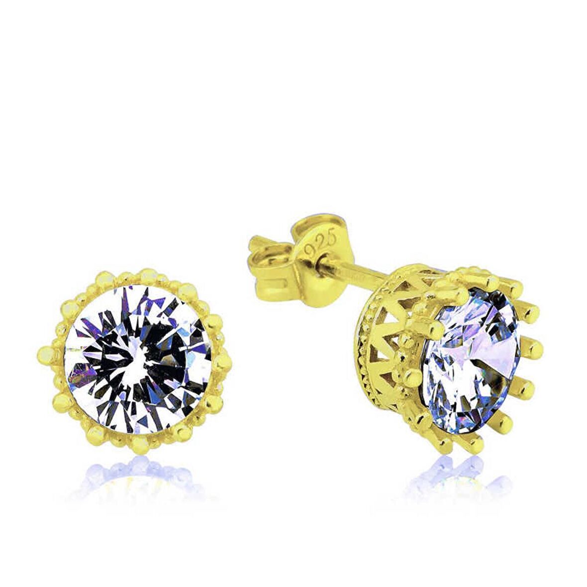 Lucky Life 925 Ayar Gumuss Gold Tırnaklı Tek Taş Çivili Kadın Küpe