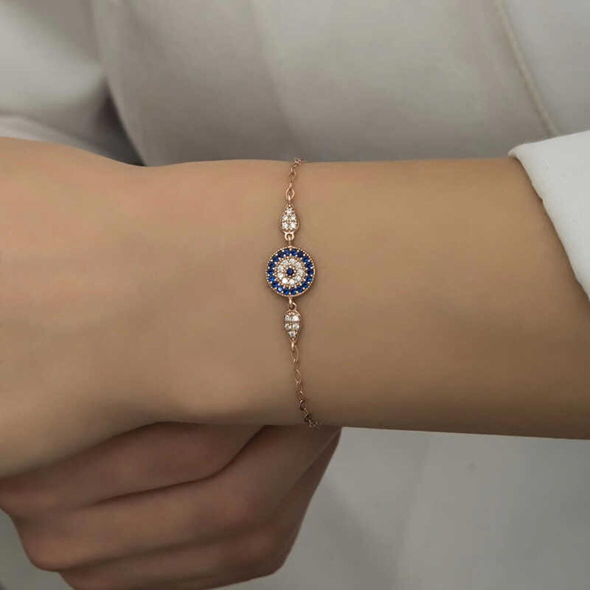 Lucky Life 925 Ayar Gumuss Rose Nazar Boncuklu Kadın Bileklik