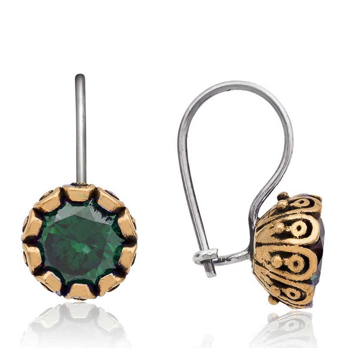 Lucky Life 925 Ayar Gumuss Yeşil Yuvarlak Otantik Kadın Küpe