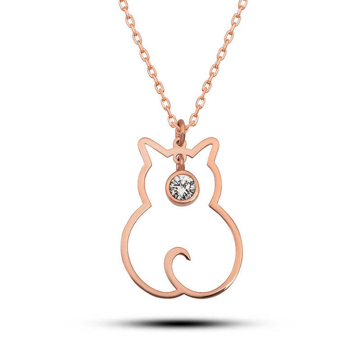 Lucky Life 925 Ayar Gumuss Nisan Ayı Doğum Taşı Kedi Kadın Kolye