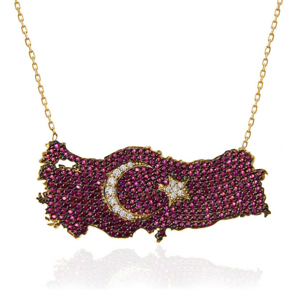 Lucky Life 925 Ayar Gumuss Gold Ay Yıldız Türkiye Haritası Kadın Kolye
