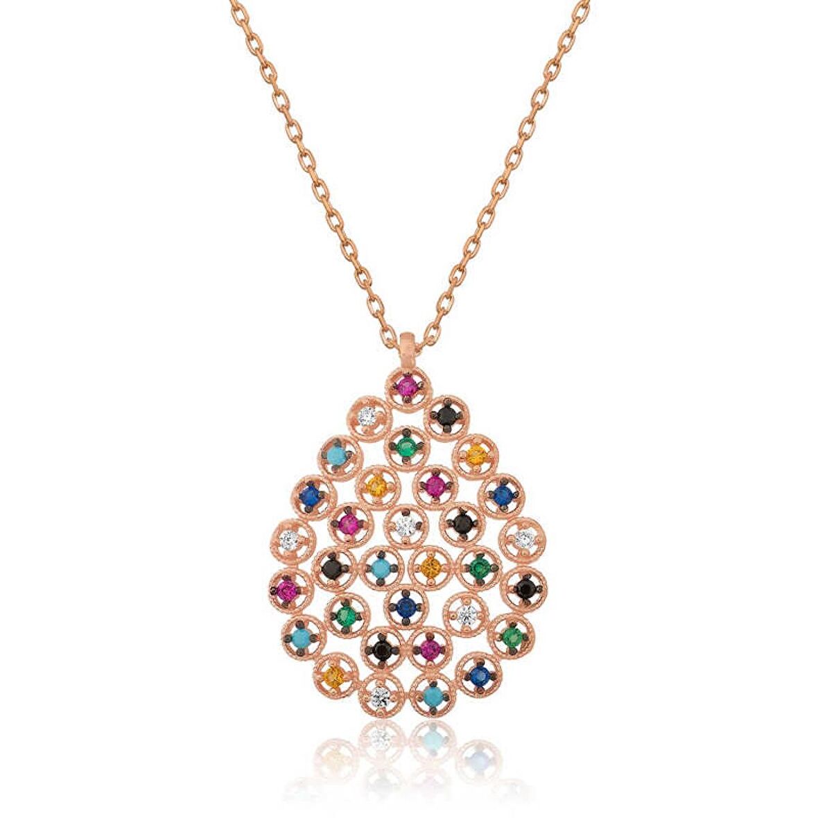 Lucky Life 925 Ayar Gumuss Rose Renkli Taşlı Damla Kolye