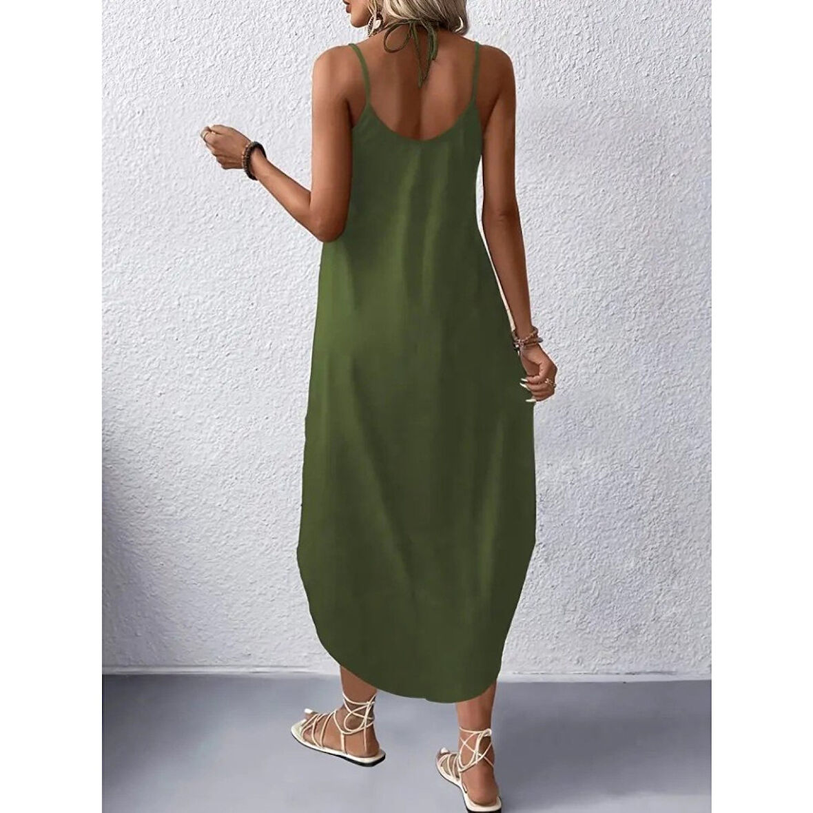 Lucky Life Askılı V Yakalı Uzun Viskon Elbise