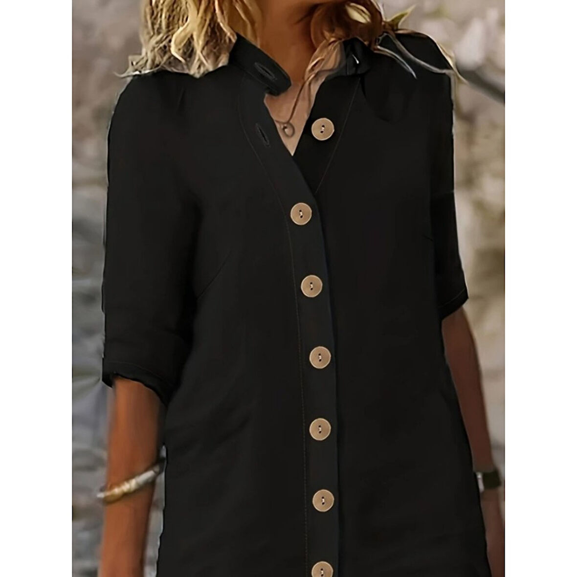 Lucky Life Kadın Kısa Kollu Hakim Yaka önden Düğmeli Kısa Müslim Elbise