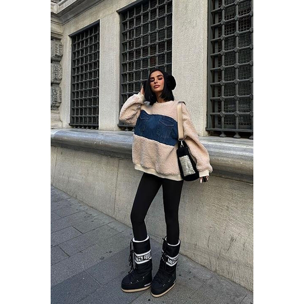Göğsü Denim Garnili Sweatshirt 