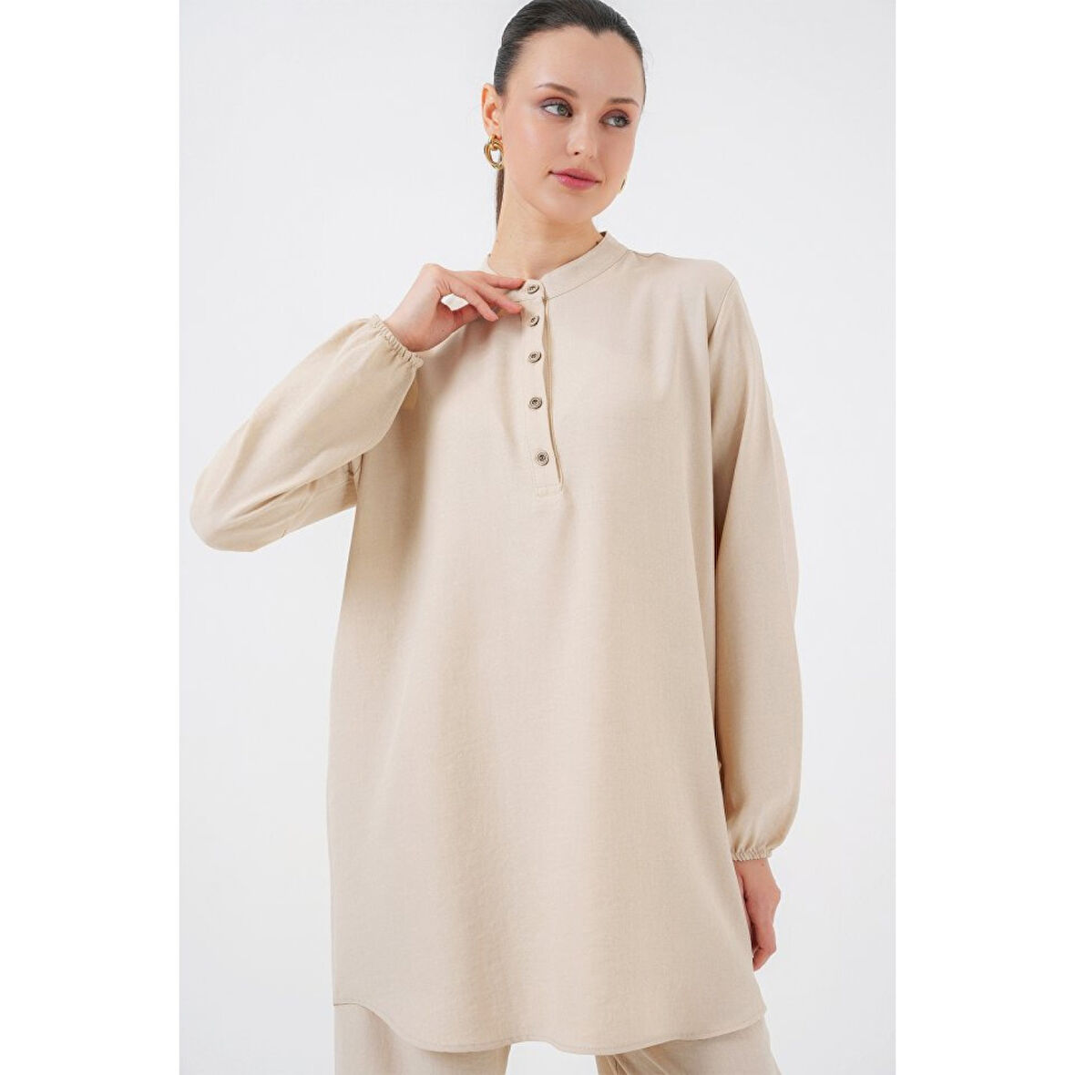 Lucky Life Keten Tunik Pantolon İkili Takım - Bej