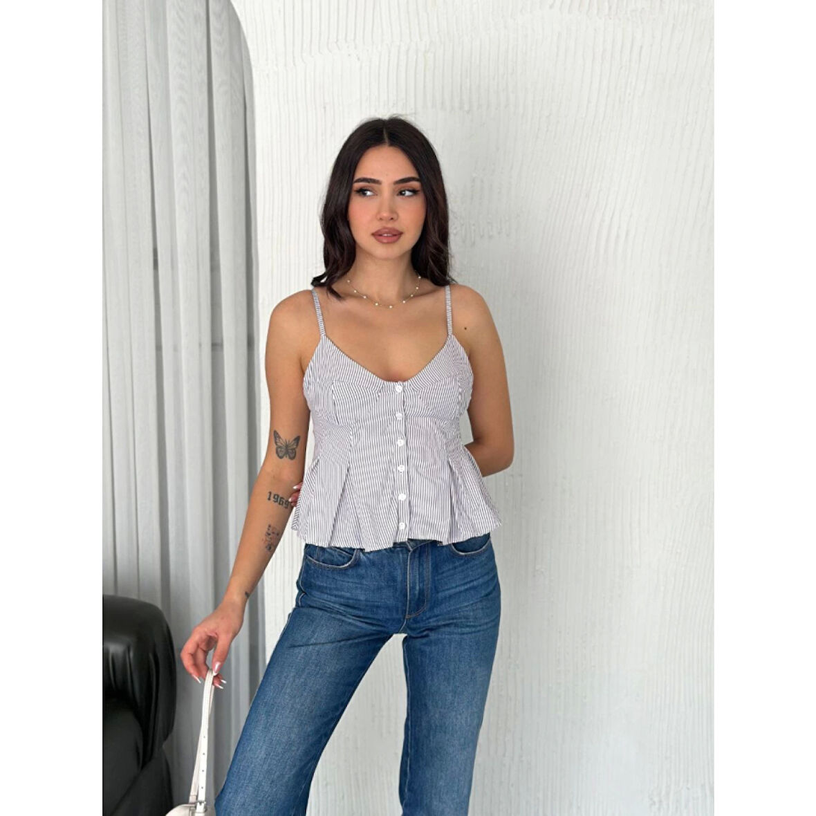 Lucky Life Kadın Dekolte Deraylı Crop - Beyaz