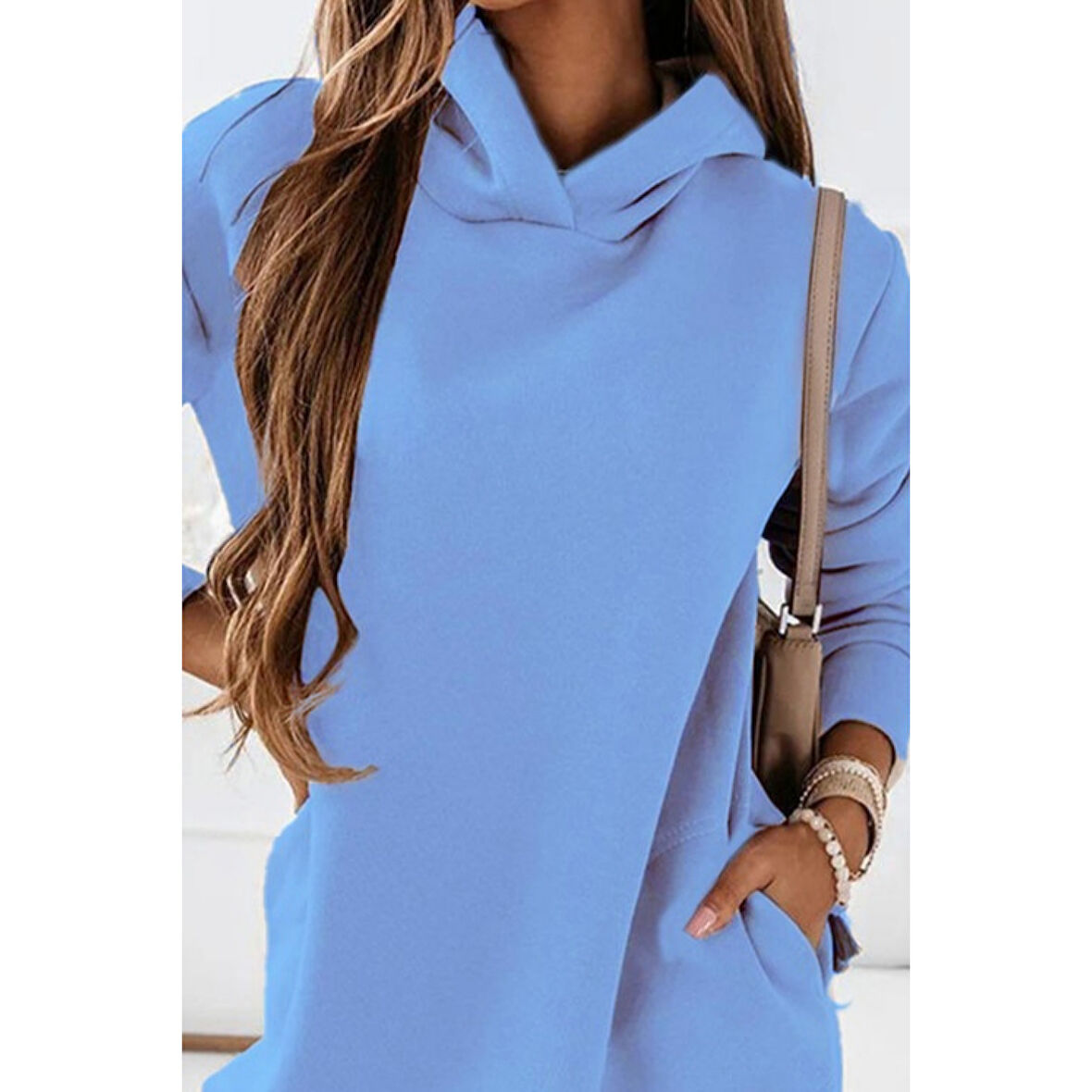 Lucky Life Kadın Uzun Kollu Kapşonlu Kısa Iki Iplik Elbise