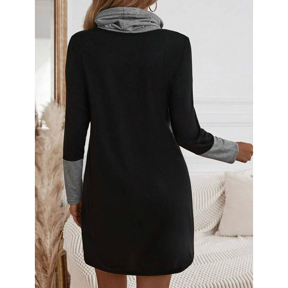 Lucky Life Kadın Uzun Kollu Balıkçı Yaka Bağcıklı Iki Iplik Elbise