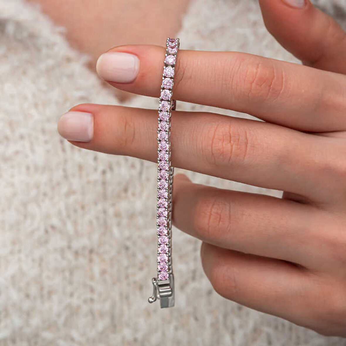 Lucky Life Gümüş Pembe Zirkon Taşlı Su Yolu Kadın Bileklik