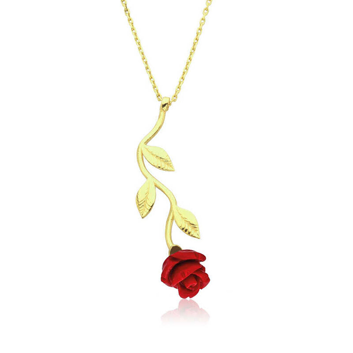 ​​Lucky Life Gümüş Gold Kırmızı Gül Kolye