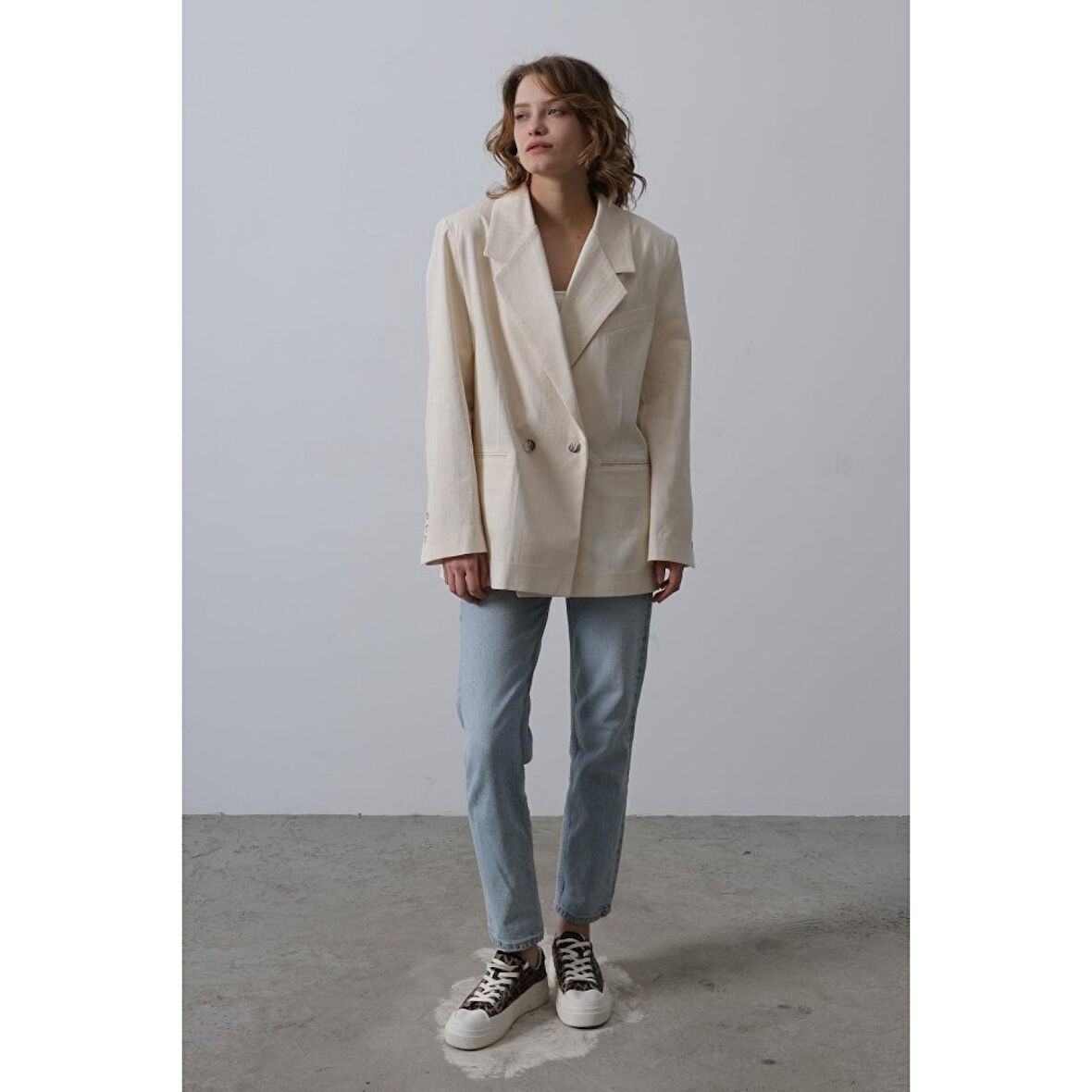 Lucky Life Kadın Oversize Blazer Ceket - Natür