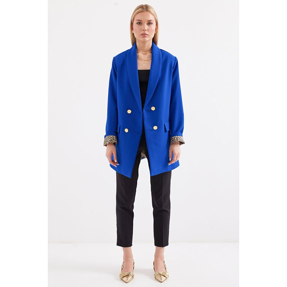 Lucky Life Kadın Düğme Detaylı Blazer Ceket - Saks