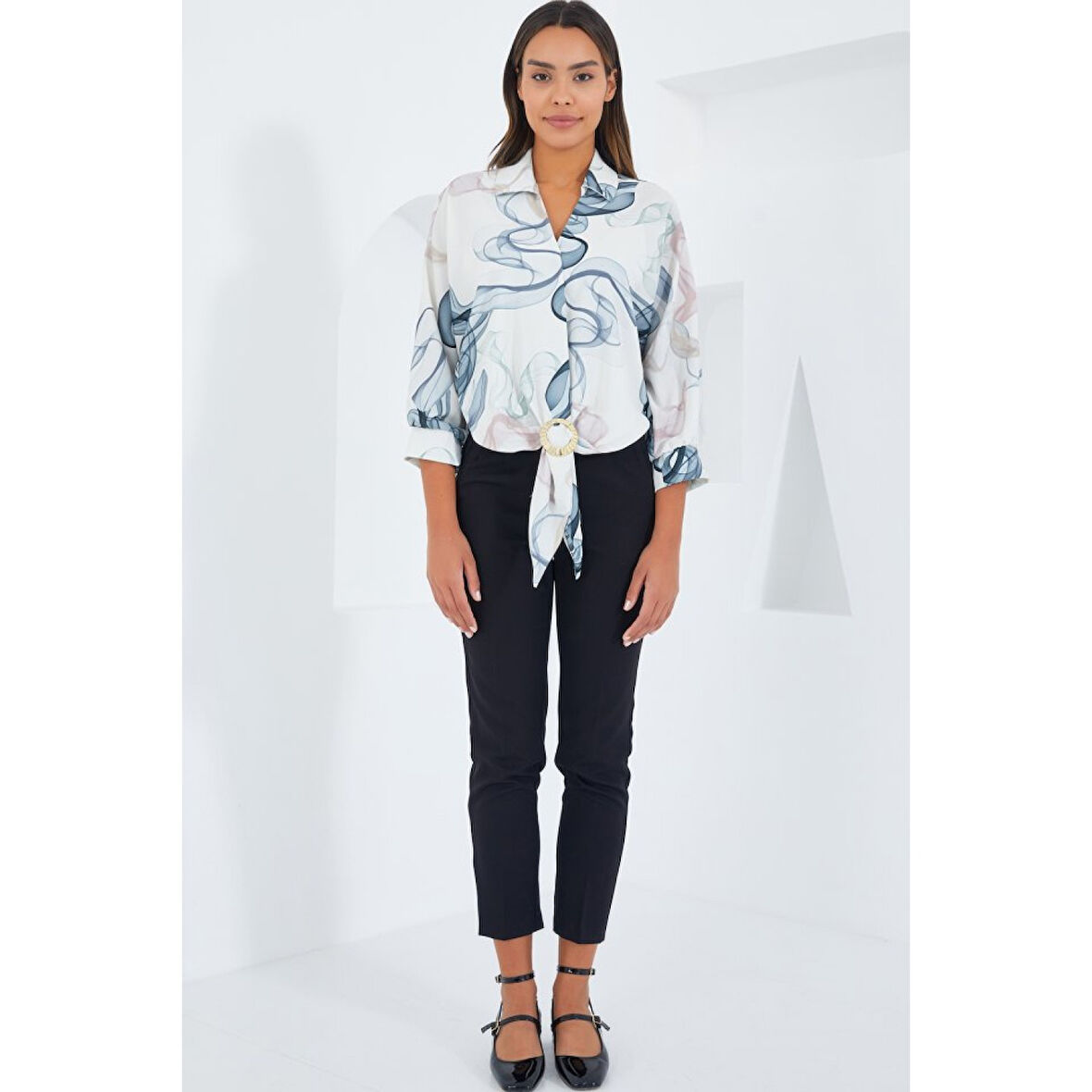 Lucky Life Kadın Oversize Dökümlü Crop Saten Gömlek 906 - İndigo