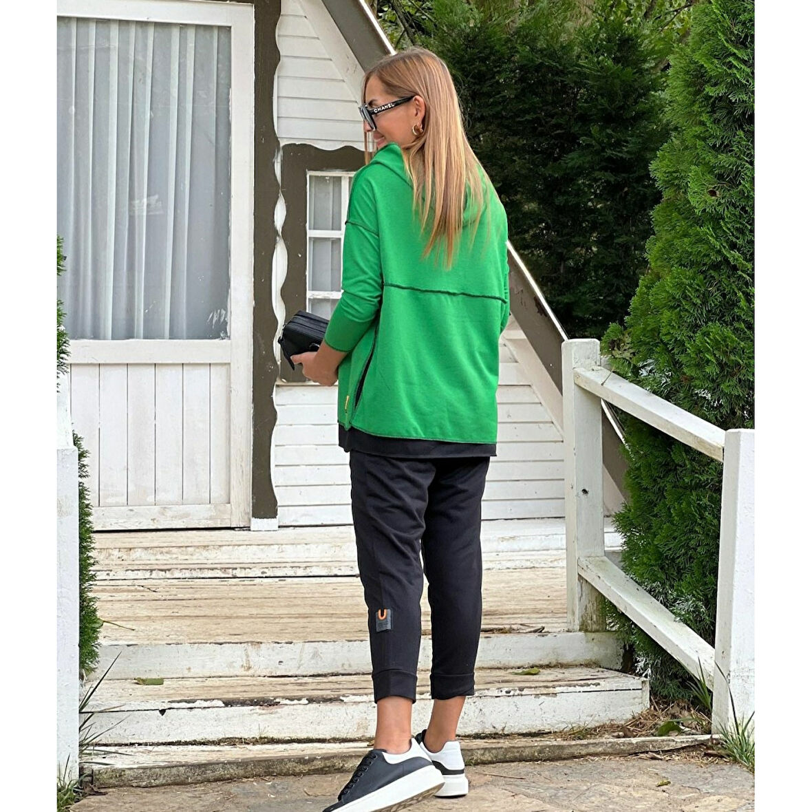 Lucky Life Kadın Yeşil Kapşonlu Etek Ucu Detay Arma Ikili Takım