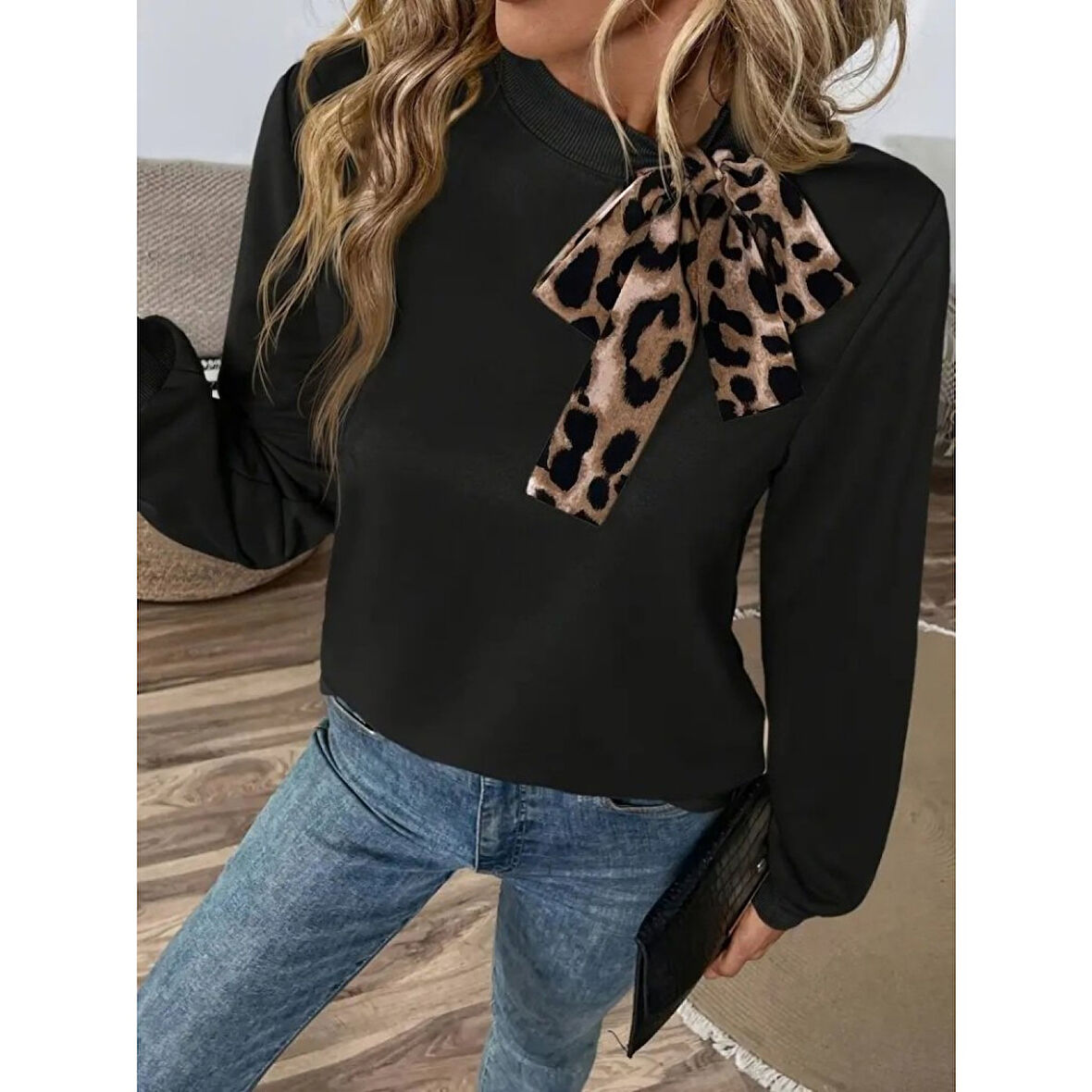 Lucky Life Kadın Uzun Kollu Yakadan Bağlamalı Viskon Iki Iplik Bluz