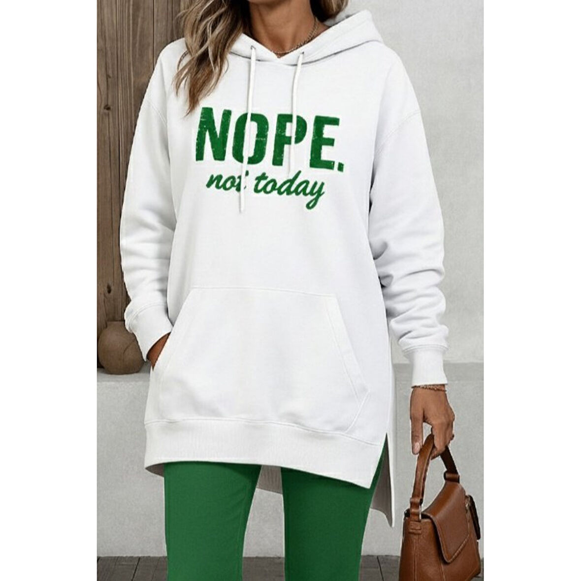 Lucky Life Kadın Uzun Kollu Kapşonlu Bağcıklı Viskon Iki Iplik Sweat