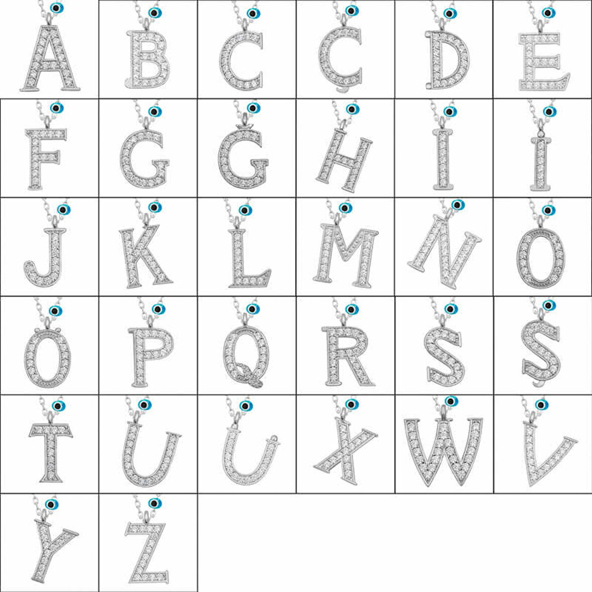 Gümüş Nazar Rodyum F Harfi Kadın Kolye