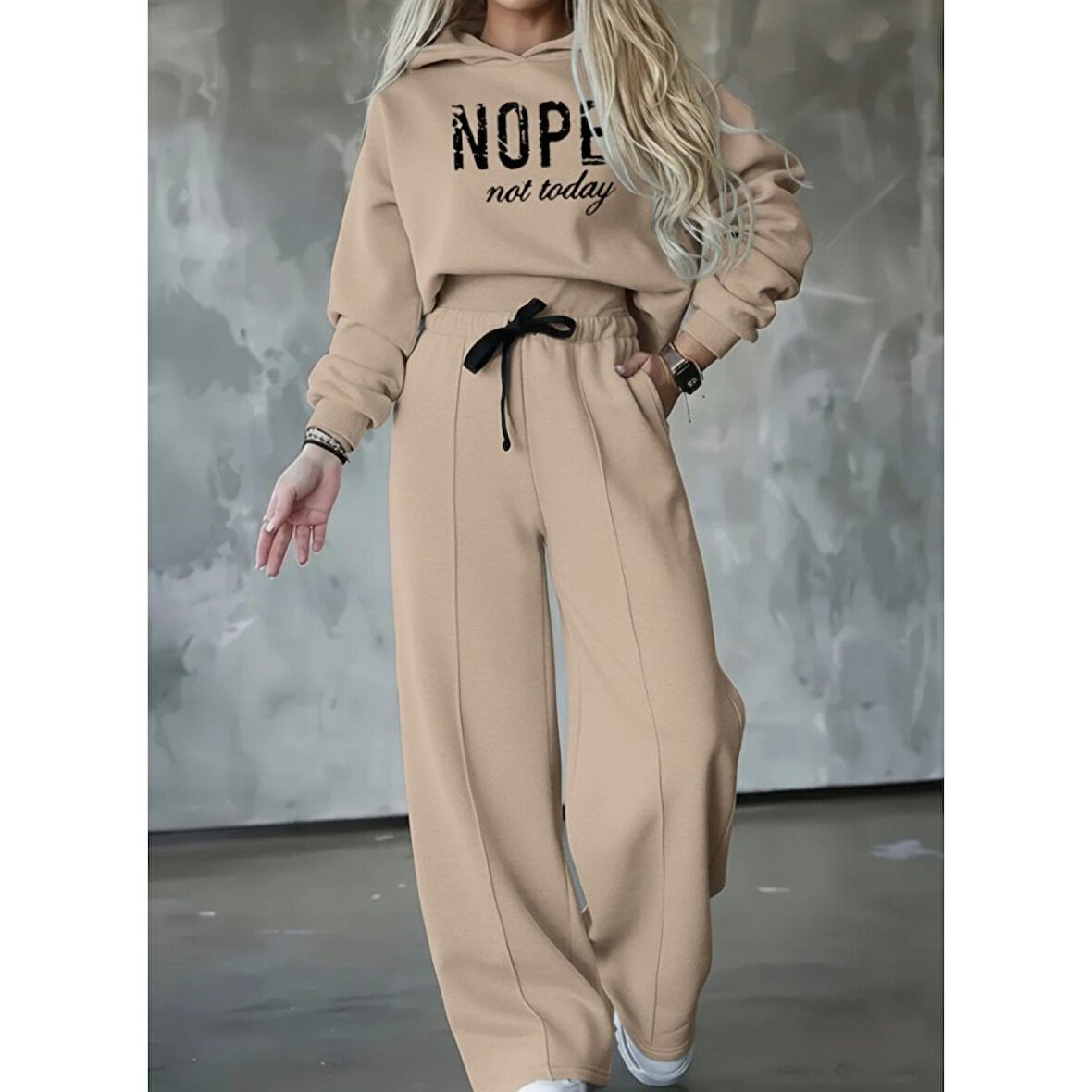 Lucky Life Kadın Uzun Kollu Nope Baskılı Beli Ribanalı Ikili Takım