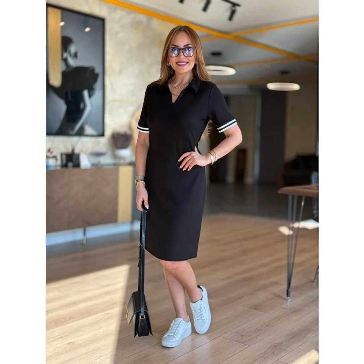 Lucky Life Kadın Kısa Kollu V Yakalı Viskon Iki Iplik Elbise