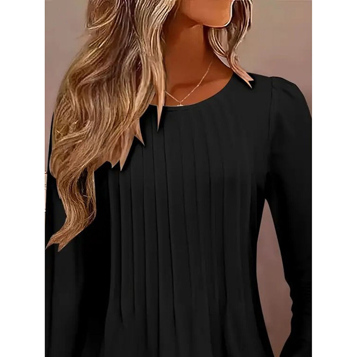 Lucky Life Kadın Uzun Kollu Yuvarlak Yaka Nervürlü Bluz