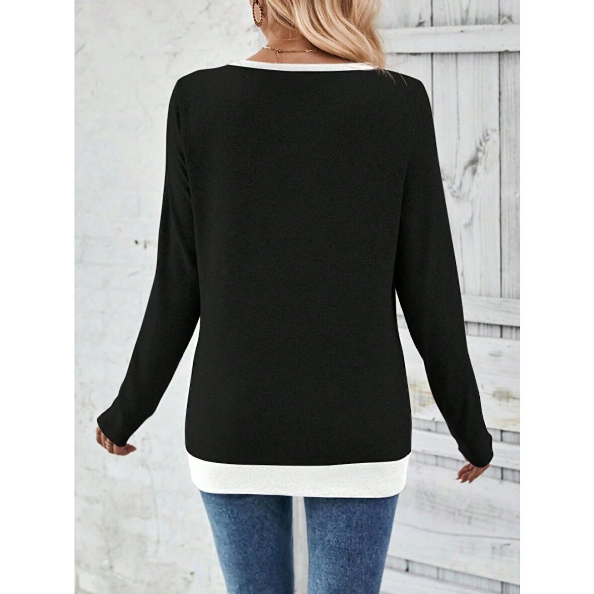 Lucky Life Kadın Uzun Kollu V Yakalı Yandan Düğmeli Yün Viskon Bluz