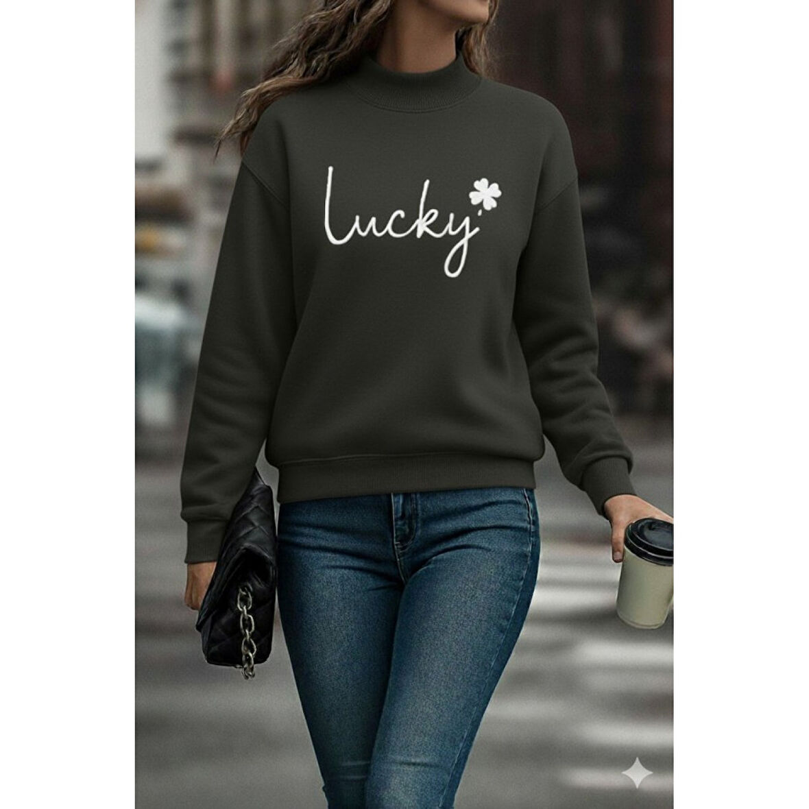 Lucky Life Lucky Life Kadın Uzun Kollu Bisiklet Yaka Viskon Iki Iplik Bluz