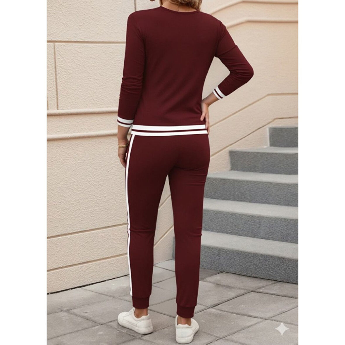 Lucky Life Kadın Uzun Kollu V Yakalı Ribanalı Viskon Iki Iplik Bluz Ve Pantolon Ikili Takım